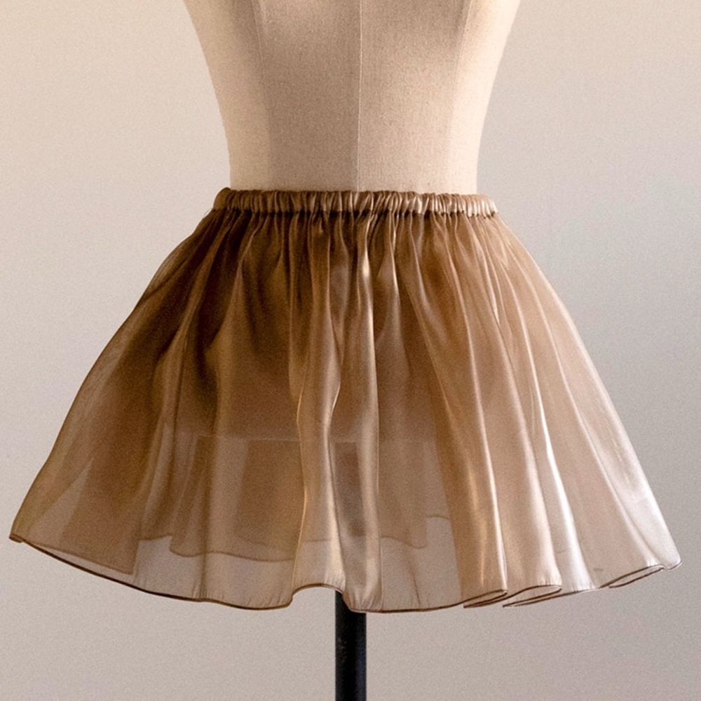 Sheer Brown Mini Skirt with Elastic Waist